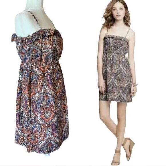 J. Crew Blue and Orange Candace Paisley Print 100% Silk Mini Dress - Picture 3 of 9